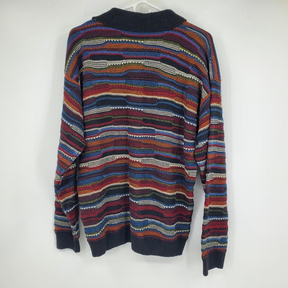 Vintage 90s Y2K Protege 3D Knit Abstract Henley Grunge Grandpa Sweater Large - Picture 2 of 8